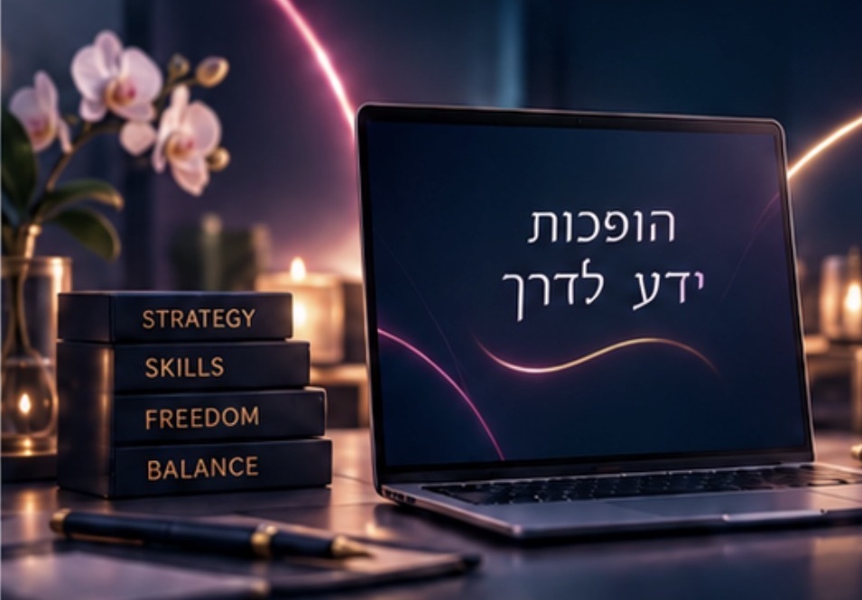 סביבת עבודה מקצועית עם מחשב ממותג של שביל הדעת